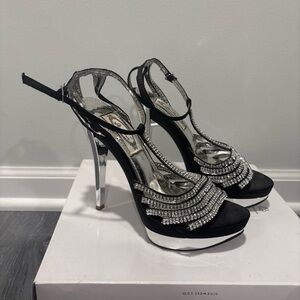 Italina Black and Silver Strappy Heels
